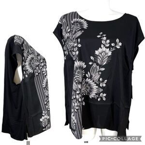 Vince Camuto Womens Blouse Top Shirt Floral Print Lightweight Capped Sleeve 3X